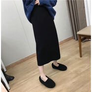 韓版針織直筒包臀長(cháng)款半身裙修身顯瘦開(kāi)叉一步裙秋冬a字長(cháng)裙包裙 黑色裙長(cháng)80身高156以上 S S85-100斤