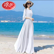 浪莎白色雪紡連衣裙長(cháng)款到腳踝2025夏新款顯瘦大擺氣質(zhì)波西米亞沙灘裙 白色 3XL (135-145斤)