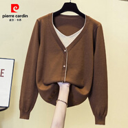 皮爾卡丹（pierre cardin）出口歐美外單剪標余單女裝牛貨秋冬假兩件針織衫大碼加厚毛衣 咖啡色 L 大碼90-110斤