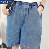 莫代爾闊腿牛仔褲松緊腰新款春秋文藝水洗牛仔褲女寬松高腰直筒顯瘦褲子 8815# L 115-130斤