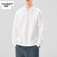 以純（YISHion）polo衫男長(cháng)袖秋季翻領(lǐng)t恤男純色秋裝上衣重磅春秋款打底衛衣男士 201 白色 【春秋】 常規 L 【110-130斤】