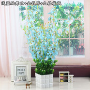 花藝赫家飾黃色跳舞蘭仿真花束塑料花假花套裝室內(nèi)裝飾花干花客廳擺件插花藝 藍(lán)色跳舞蘭+金錢(qián)草九格瓶