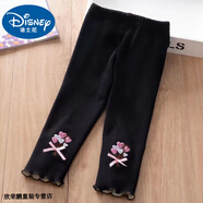 迪士尼寶寶女童打底褲外穿春秋寶寶棉兒童薄款長(cháng)褲小女孩繡花加絨褲子洋氣褲 黑色加絨 120 建議110-120cm6-7歲cm