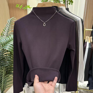 韓系漂亮小上衣貝殼領(lǐng)加絨半高領(lǐng)秋冬打底衫加厚T桖百搭顯瘦內搭 醬紫色 M