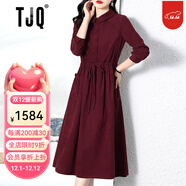 TJQ奢侈高檔品牌針織連衣裙女2025秋季新款氣質(zhì)收腰顯瘦有女人味裙子 酒紅 XL 建議120-130斤