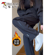 啄木鳥(niǎo)東北防寒加絨沖鋒褲女防風(fēng)防水戶(hù)外登山工裝褲秋冬季美式滑雪褲子 黑色【 升級款 防風(fēng) 防水】 男女同款 加絨 M (適合)100-120斤