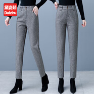 黛姿茹毛呢休閑褲女秋冬季2025新款高腰小個(gè)子顯瘦加絨呢子哈倫小腳褲 灰色【常規款】 M /27(95-105斤)