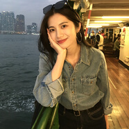 小紅書(shū)爆款復古藍色牛仔襯衫女秋bf慵懶風(fēng)春秋寬松百搭外套輕奢高 藍色 S 均碼