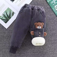 兒童棉褲加絨三層加厚寶寶冬季新款外穿褲子保暖一條過(guò)冬男童小童 抱抱熊灰色-三層加厚 90