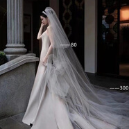 頭紗新娘主婚紗領(lǐng)證求婚蓬蓬紗白色結婚素紗法式輕紗頭飾拍照 韓國水晶紗約80-300cm_(偏米色)