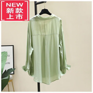 東方鴨外穿垂感純棉襯衫女24春夏韓版寬松休閑薄款襯衣長(cháng)袖防曬上衣 綠色 XL 【115-130斤】