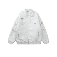 園翌大碼原宿風(fēng)手袖愛(ài)心環(huán)扣拼接pu皮衣外套女2025春秋機車(chē)服夾克 米白色【版】 M 建議100-110斤