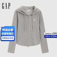 蓋璞女裝2025春季新款logo彈力羅紋拉鏈連帽長(cháng)袖T恤常規上衣729465