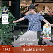 茵曼（INMAN）【商場(chǎng)同款】法式格子襯衫2025夏季女裝新款短袖娃娃衫襯衣 藏青 XL