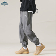 頂峰保羅（Dingfengbaoluo）休閑褲束腳錐形男士秋季痞帥潮牌百搭工裝運動(dòng)長(cháng)褲子K2061灰色4XL
