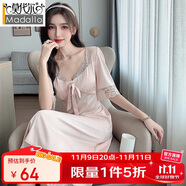 莫代爾女士睡衣女仿真絲性感睡裙夏季薄款冰絲家居服套頭蕾絲邊長裙