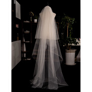 頭紗新娘主婚紗領(lǐng)證求婚蓬蓬紗白色結婚素紗法式輕紗頭飾拍照 韓國水晶紗約80-170cm_(偏米色)