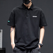 以純（YISHion）2025新款春秋季男裝高端POLO衫男士長(cháng)袖重磅衛衣簡(jiǎn)約休閑潮牌上衣 W-327黑色 2XL 140斤-155斤