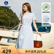 Navigare意大利小帆船短袖連衣裙女士夏季棉質(zhì)斜領(lǐng)裙子時(shí)尚顯瘦半袖a字裙 冰水藍 XL 碼