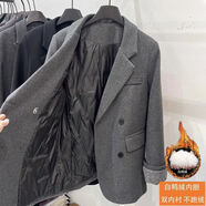 韓版內膽加白鴨絨西裝羽絨服女冬2025新款小個(gè)子挽袖氣質(zhì)毛呢外套 深灰色（羽絨內膽） M  （90-120斤）