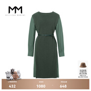 麥檬MM商場(chǎng)同款冬季設計感時(shí)尚氣質(zhì)拼接長(cháng)袖連衣裙5DA294822 森林綠 S