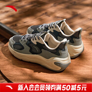 安踏老爹鞋運動(dòng)休閑鞋男冬季新款皮網(wǎng)面透氣增高軟底復古跑步鞋子男 引力【皮網(wǎng)拼接】白堊色/灰色-3 43 (270mm)