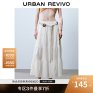 UR2025夏季新款女裝休閑芭蕾風(fēng)褶皺松緊腰A型半裙UYL550060 本白 M