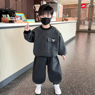 漫畫(huà)小馬男童套裝秋冬裝2025新款兒童加絨衛衣寶寶冬季衣服加厚毛呢兩件套 灰色 90cm建議身高85左右 均碼