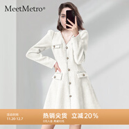 MeetMetro瑪依爾氣質(zhì)紅色小香風(fēng)連衣裙女2025秋裝新款法式禮服裙 米白【現貨】 M