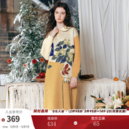 兩三事油畫(huà)針織毛衣裙女2025春季新款長(cháng)袖連衣裙裙子香漫輕語(yǔ) 黃色-y M