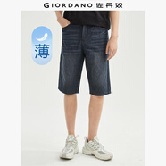 佐丹奴（Giordano）牛仔短褲男夏季薄款純棉貓須潮流中腰直筒五分褲男13103211