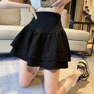 秋冬季短裙大碼法式蓬蓬裙半身裙小黑裙高腰顯瘦蛋糕裙防走光傘裙 黑色 S  建議85-95斤