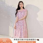 香影小清新碎花雪紡連衣裙女2025夏裝新款氣質(zhì)泡泡袖綠色印花裙子 粉紫 M 160/84A/95-110斤