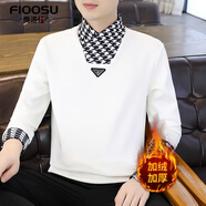 費洛仕加絨加厚衛衣男士秋冬款亨利領(lǐng)拼色假兩件潮流保暖長(cháng)袖冬裝打底衫 K981白色 XL （135-150斤）