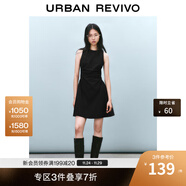 UR2025春季新款女摩登氣質(zhì)褶皺收腰顯瘦無(wú)袖連衣裙UYY750030 黑色 XS