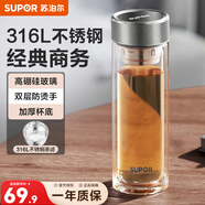 蘇泊爾（SUPOR）玻璃杯大容量商務(wù)辦公杯泡茶杯雙層加厚玻璃水杯車(chē)載杯子 晶石灰 380ml