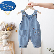 迪士尼（Disney）女寶寶軟牛仔背帶褲馬甲式嬰兒吊帶褲春秋薄外穿洋氣女童春裝褲子 藍色 90碼(可開(kāi)檔)