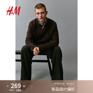 H&M男裝女裝針織衫秋季時(shí)尚常規版型紋理圓領(lǐng)打底衫套衫1241022 深棕色 XS 165/84