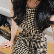 歐美風(fēng)法式格紋雙面布連衣裙女夏季新款設計感收腰氣質(zhì)包臀裙 連衣裙_好質(zhì)量 S