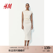 H&M女裝背心吊帶連衣裙2025夏季通勤修身一字肩垂褶緊身裙1283258 奶油色 XL 175/116