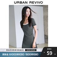 UR夏季新款女裝時(shí)尚撞色褶皺收腰修身圓領(lǐng)連衣裙UWU740043 暖灰 S