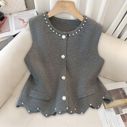 絲柏舍純色圓領(lǐng)釘珠馬夾女2026春裝新款時(shí)尚氣質(zhì)疊穿馬甲背心