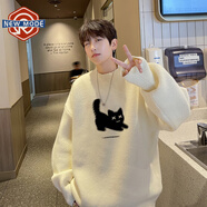 NEW OR MODE毛衣男秋冬季潮牌大碼寬松學(xué)生針織衫外套男士慵懶風(fēng)休閑圓領(lǐng)線(xiàn)衣 白色 L