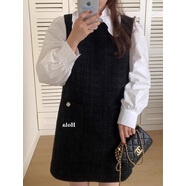 小紅書(shū)爆款法式小香風(fēng)背心連衣裙女早秋高級感小眾miu里miu氣秋冬 酒紅色背心裙+黑色打底衫兩件套 M建議101120斤 均碼