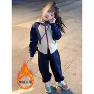 蓮悅鑫（LIANYUEXIN）女童春秋冬季洋氣韓版加絨套裝2025新款兒童外套休閑褲運動(dòng)兩件套 拼色加絨款 170 170cm