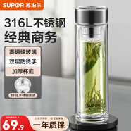 蘇泊爾（SUPOR）玻璃杯大容量商務(wù)辦公杯泡茶杯雙層加厚玻璃水杯車(chē)載杯子 閃耀黑 380ml