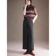 俞兆林（YUZHAOLIN）毛呢休閑闊腿褲女2025新款高腰寬松冬小個(gè)子加厚九分休閑直筒褲 黑色 L 建議106-118斤