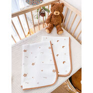 麗田嬰兒隔尿墊防水可洗大尺寸透氣姨媽墊純棉兒童寶寶戒尿不濕生理期 2件裝更劃算小花兒+小月亮 100x150cm