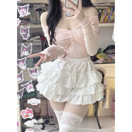 RichGirl少女原創(chuàng  )日系白色半身裙甜美蓬蓬裙高腰a字顯瘦短裙 白色短裙高品質(zhì) S S