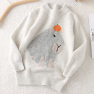 SATCHI精選羊毛半高領(lǐng)男女童卡皮巴拉羊毛針織衫雙股加厚毛衣 彩點(diǎn)白 M 100c